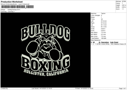 Buldog Boxing Embroidery Machine Design File 6 sizes