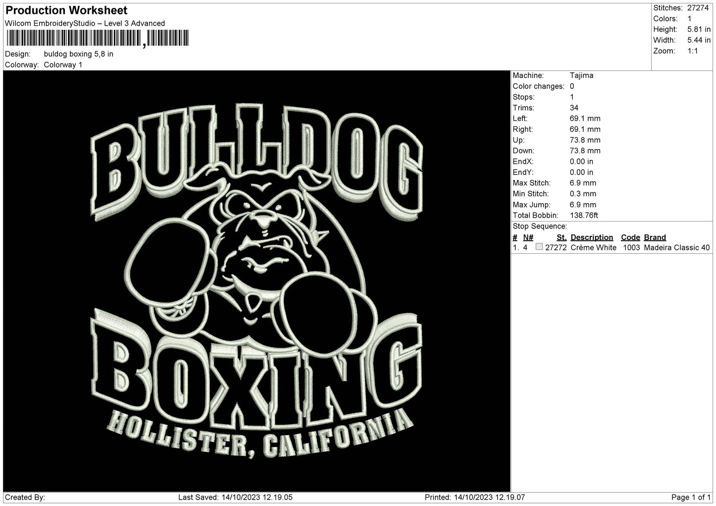 Buldog Boxing Embroidery Machine Design File 6 sizes