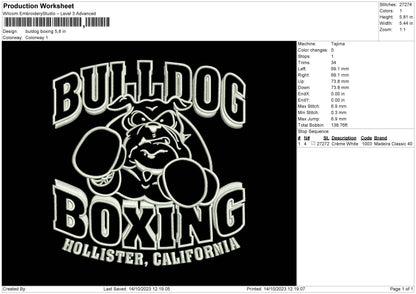 Buldog Boxing Embroidery Machine Design File 6 sizes