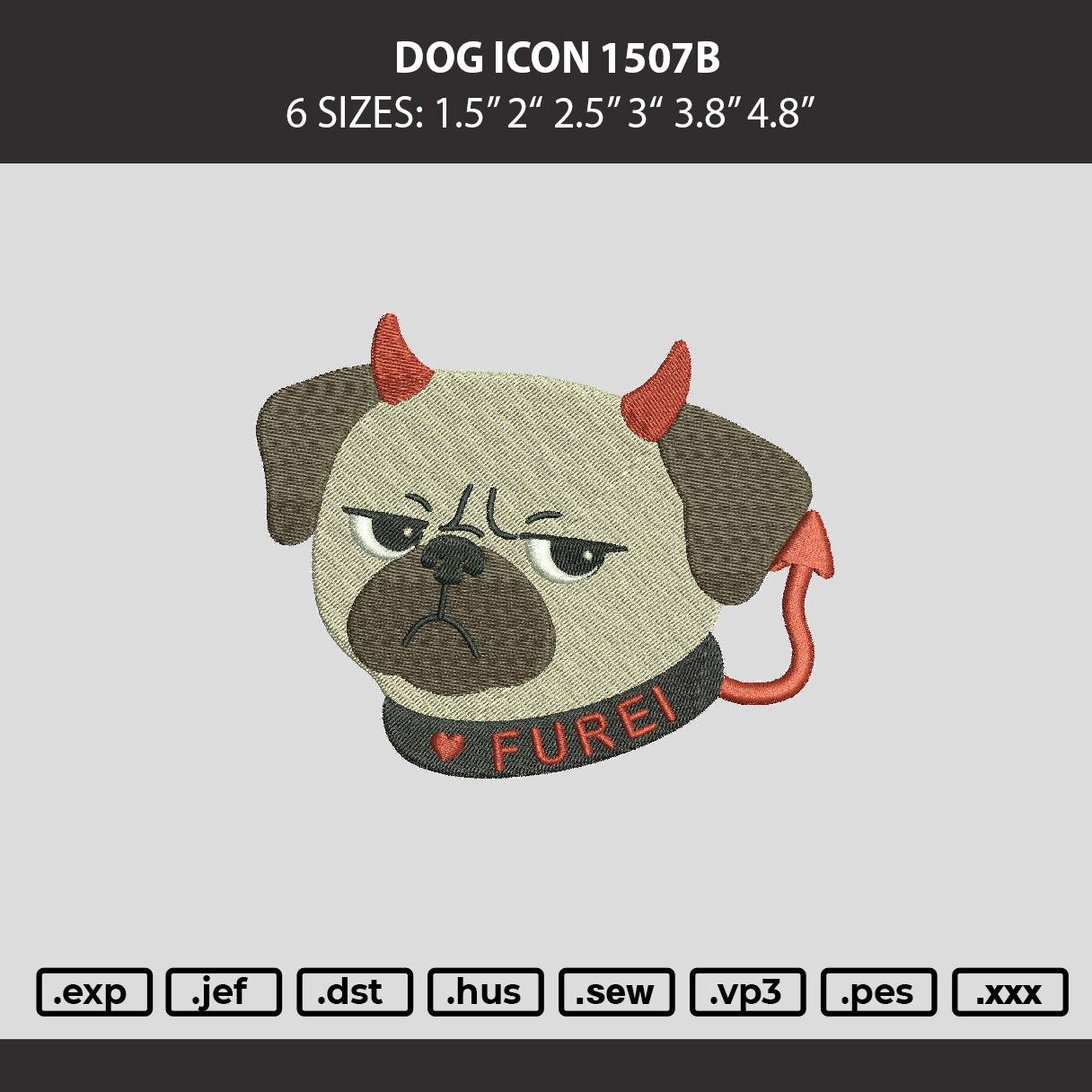 Dog Icon 1507 Embroidery Machine Design File 6 sizes