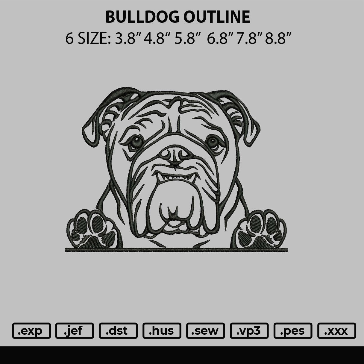 Bulldog Outline Embroidery Machine Design File 6 sizes