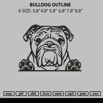 Bulldog Outline Embroidery Machine Design File 6 sizes