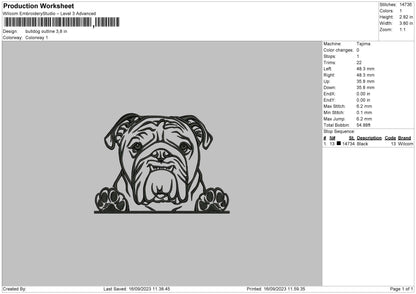 Bulldog Outline Embroidery Machine Design File 6 sizes