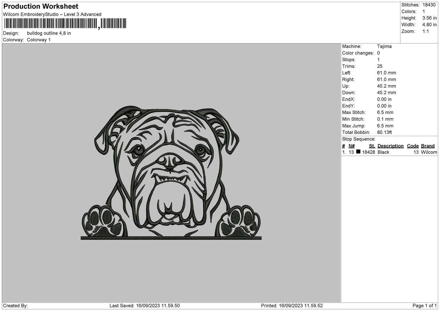 Bulldog Outline Embroidery Machine Design File 6 sizes