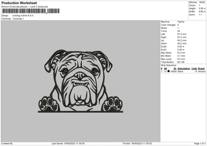 Bulldog Outline Embroidery Machine Design File 6 sizes