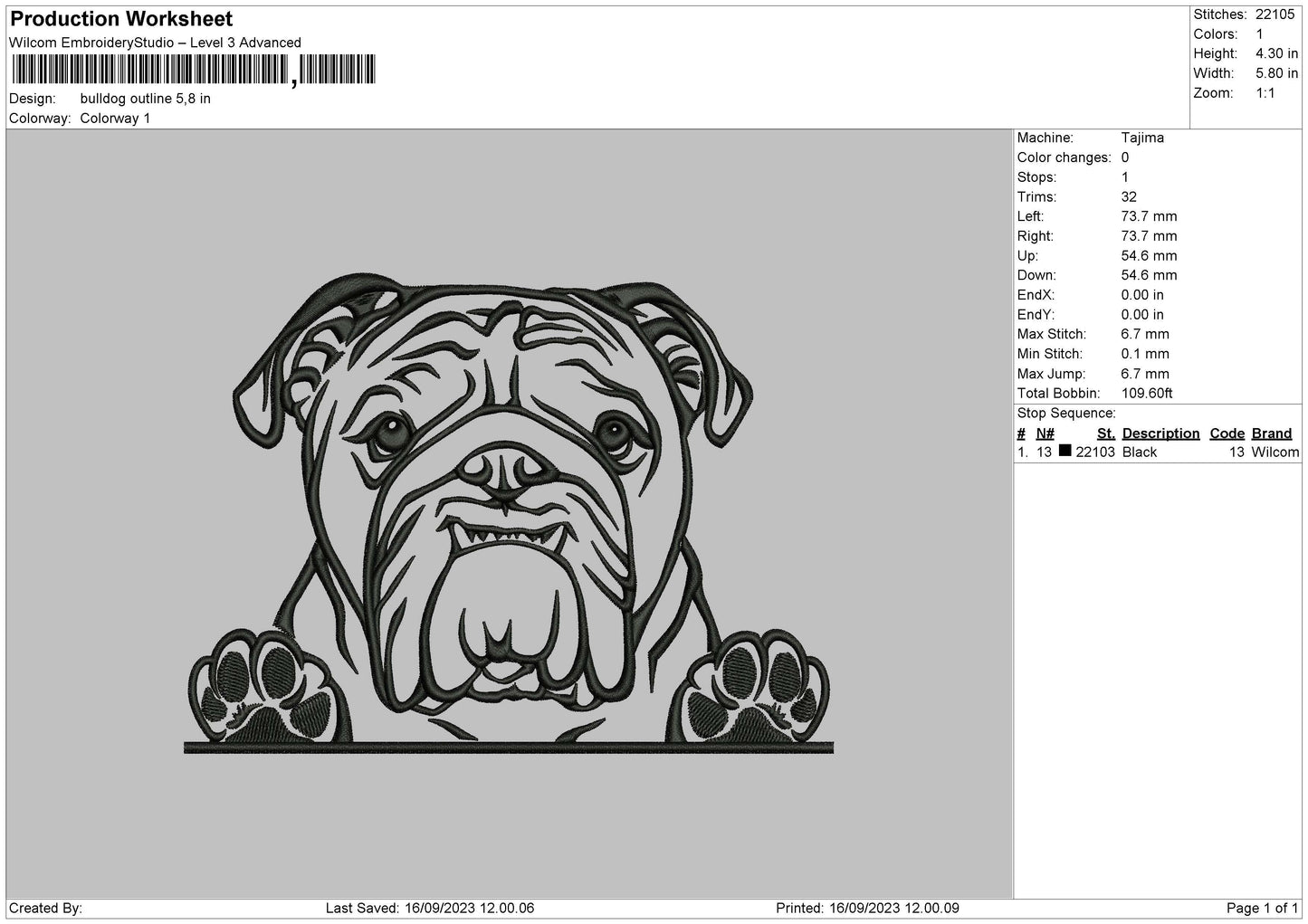 Bulldog Outline Embroidery Machine Design File 6 sizes