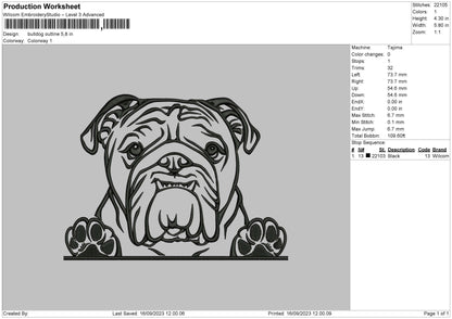 Bulldog Outline Embroidery Machine Design File 6 sizes
