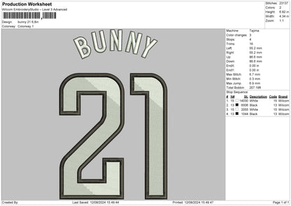 Bunny 21 Embroidery File 6 sizes