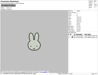 Bunny Embroidery Design File 4 size
