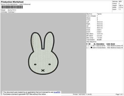 Bunny Embroidery Design File 4 size