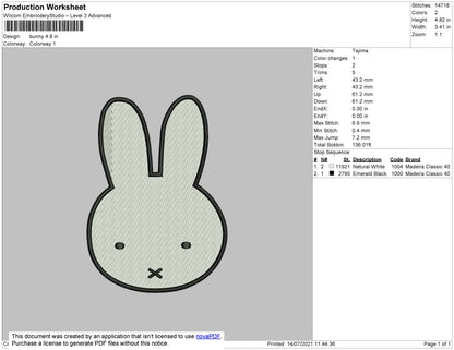 Bunny Embroidery Design File 4 size