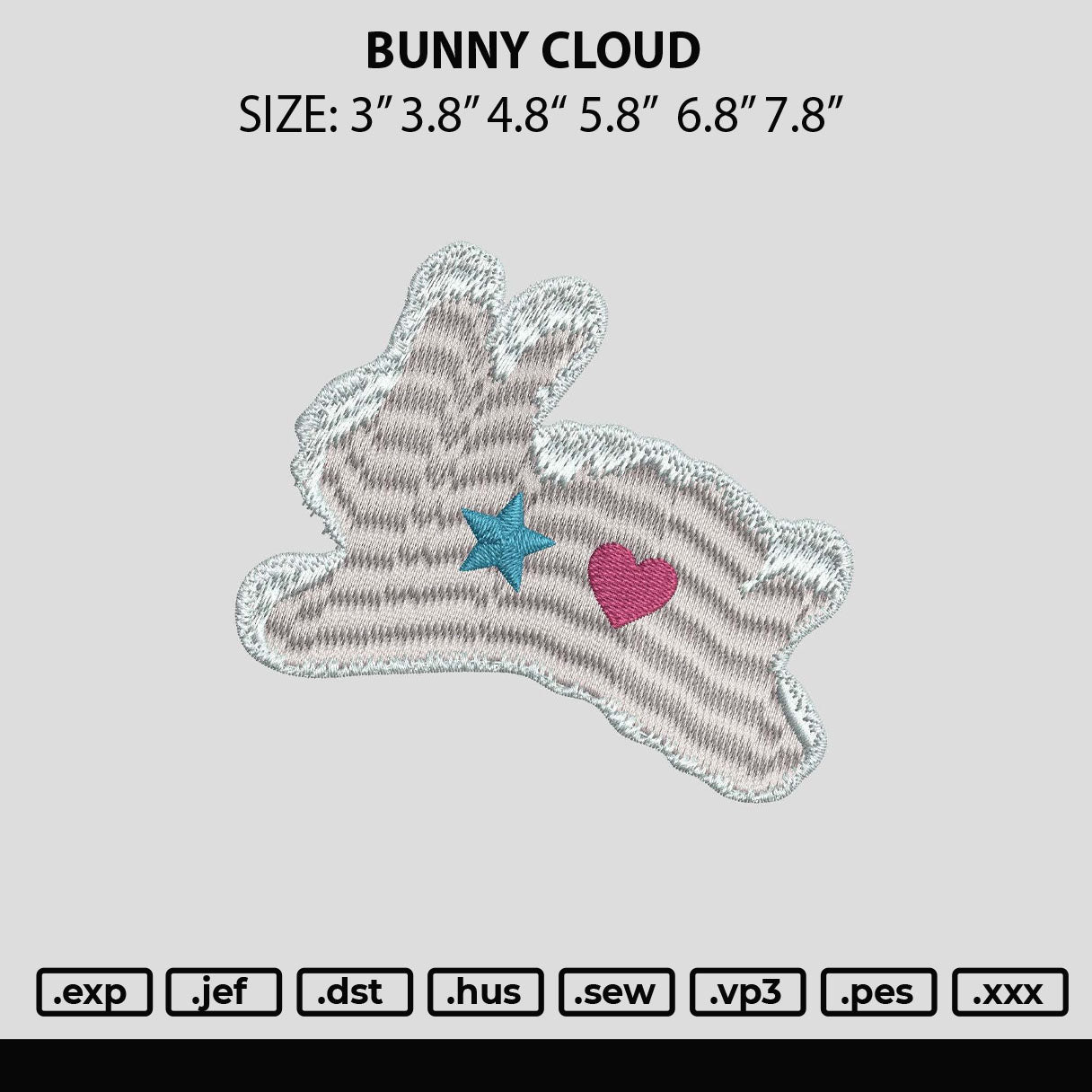 Bunny Cloud Embroidery Machine Design File 6 sizes