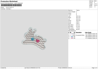 Bunny Cloud Embroidery Machine Design File 6 sizes