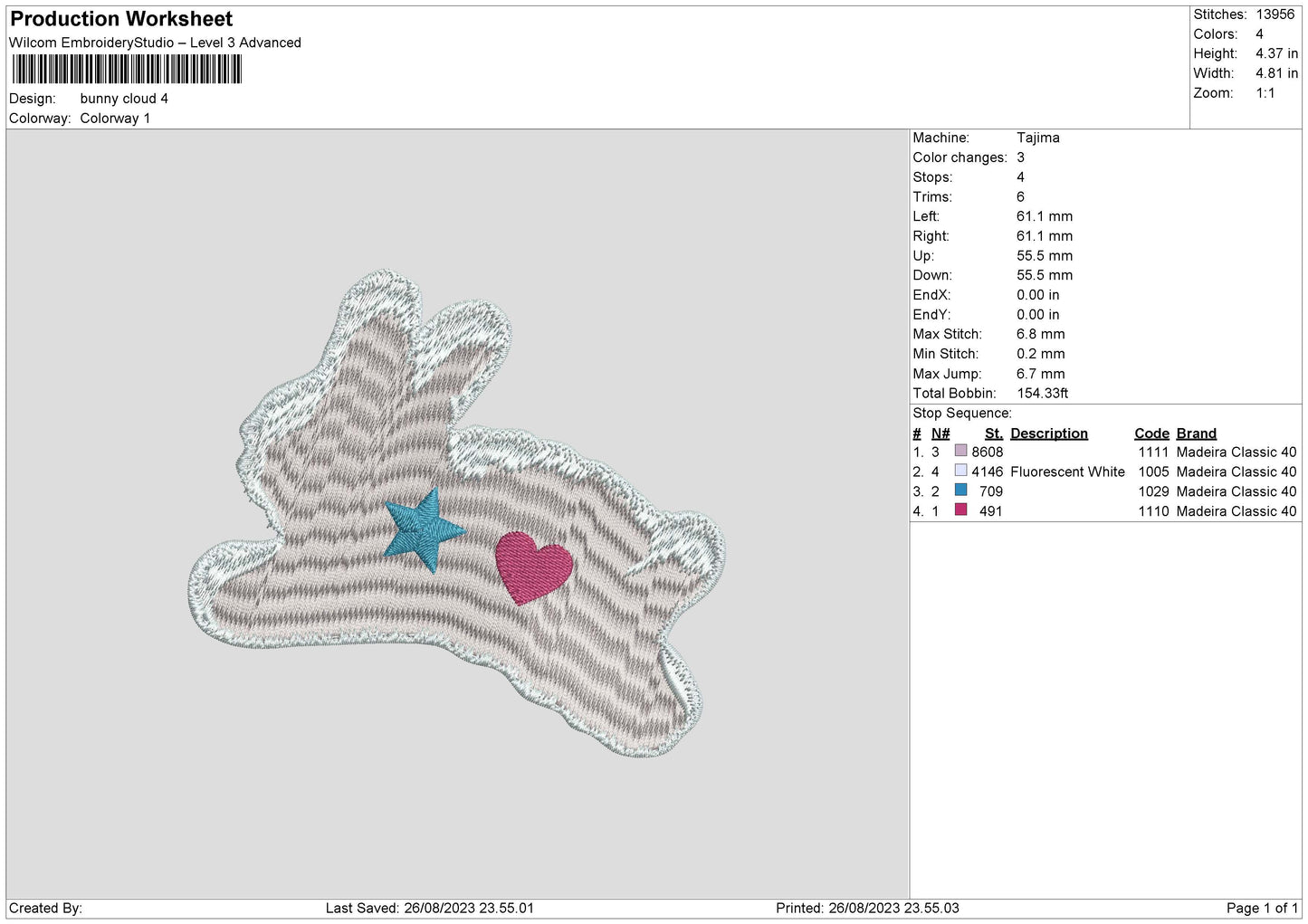 Bunny Cloud Embroidery Machine Design File 6 sizes