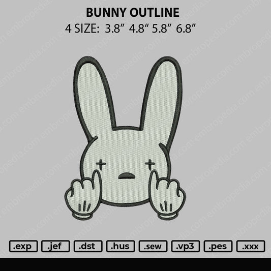 Bad Bunny Outline Embroidery Design File 4 size