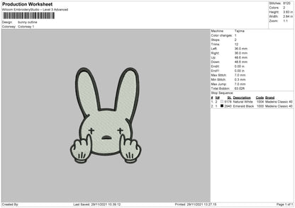 Bad Bunny Outline Embroidery Design File 4 size