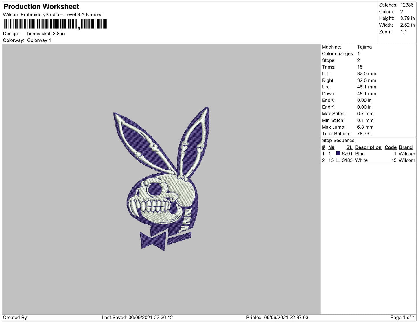 Bunny Skull Embroidery Machine Design File 4 size