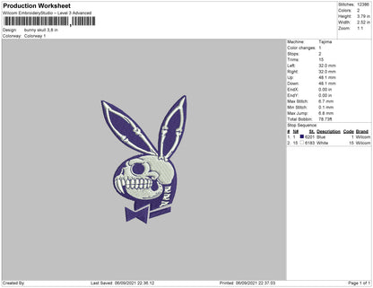 Bunny Skull Embroidery Machine Design File 4 size