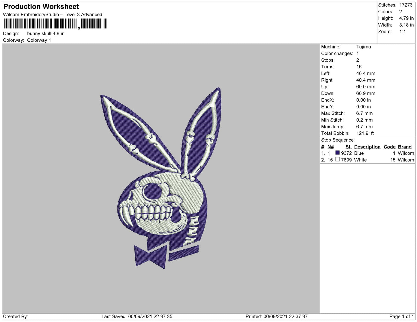 Bunny Skull Embroidery Machine Design File 4 size
