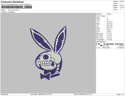 Bunny Skull Embroidery Machine Design File 4 size