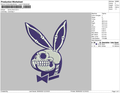 Bunny Skull Embroidery Machine Design File 4 size