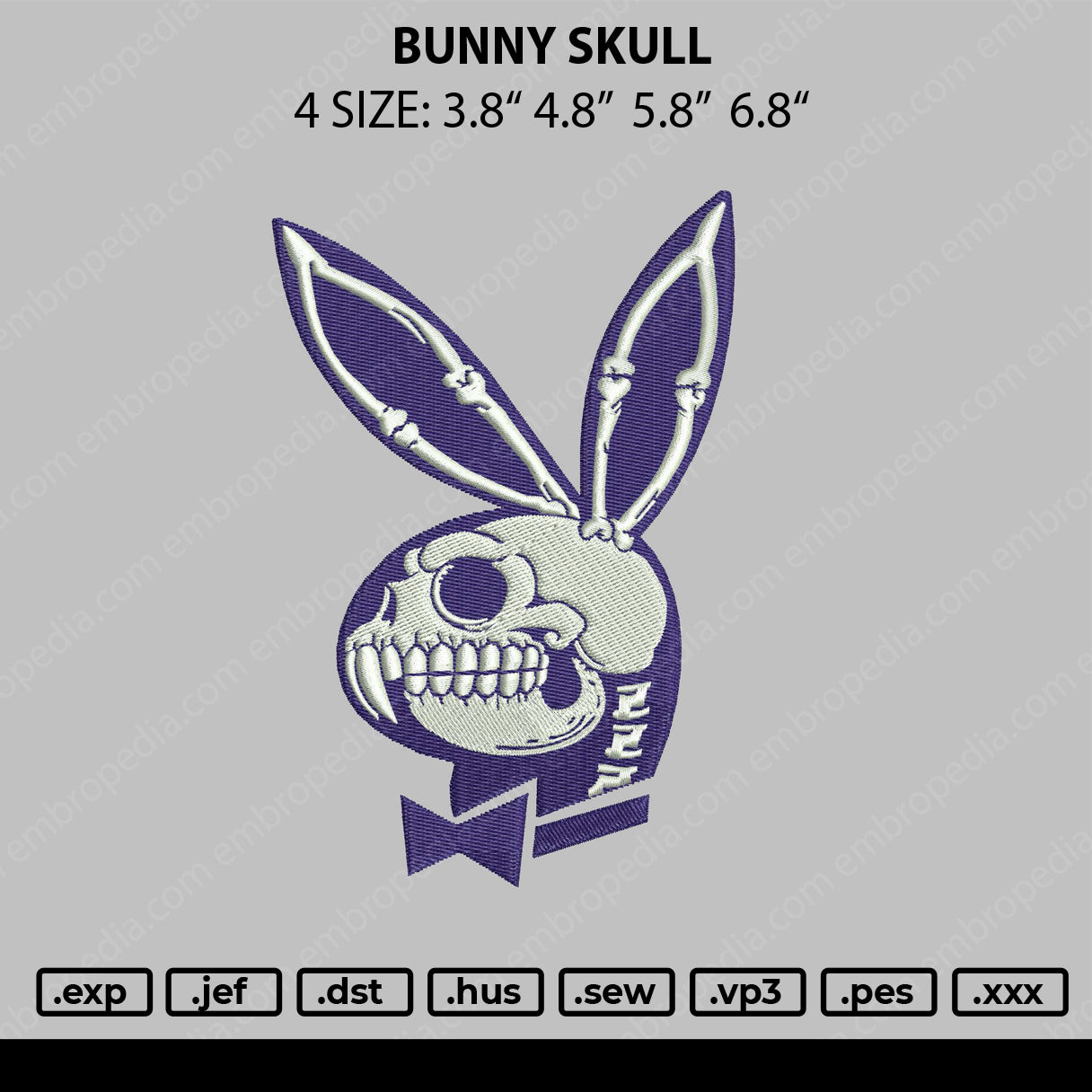 Bunny Skull Embroidery Machine Design File 4 size