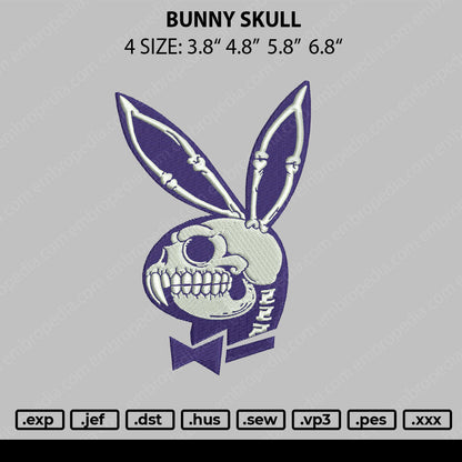 Bunny Skull Embroidery Machine Design File 4 size