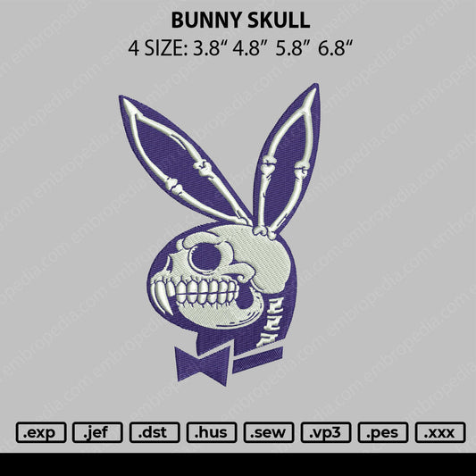 Bunny Skull Embroidery Machine Design File 4 size