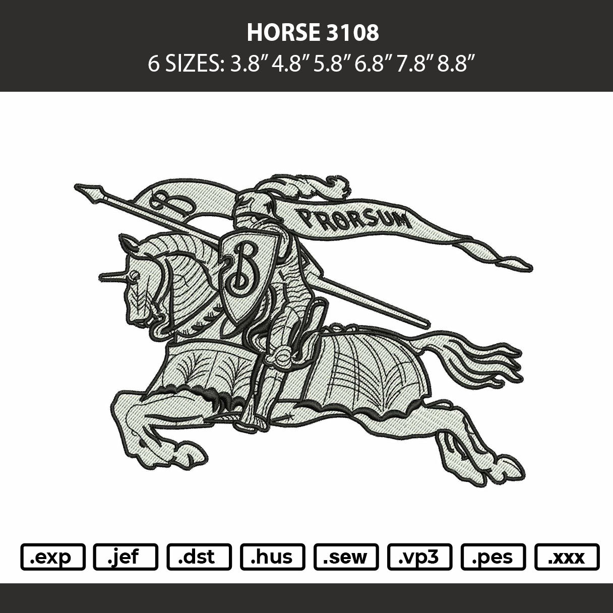 Horse Outline 3108 Embroidery Machine Design File 6 sizes