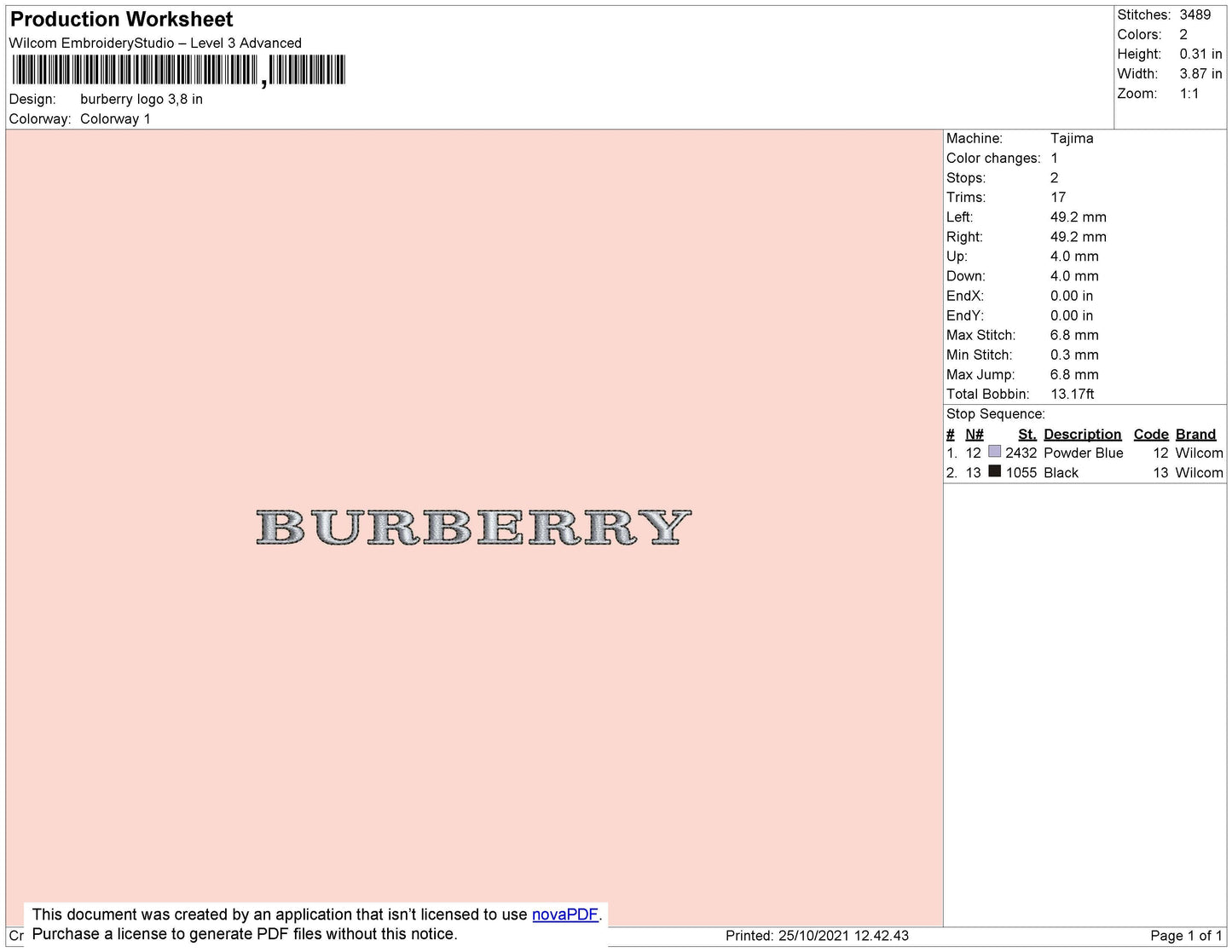 Burberry Logo Embroidery Machine Design File 4 size