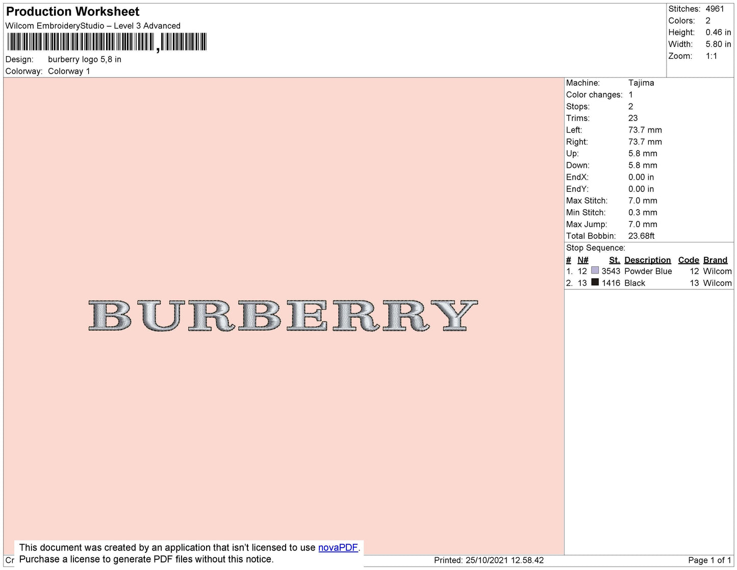 Burberry Logo Embroidery Machine Design File 4 size