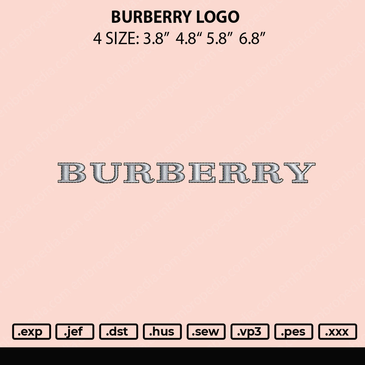 Burberry Logo Embroidery Machine Design File 4 size