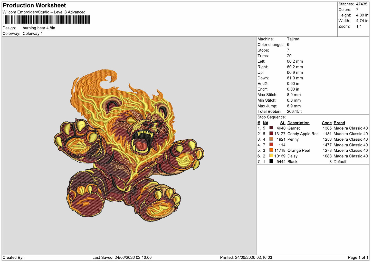 Bear Burn Embroidery Machine Design File 6 sizes