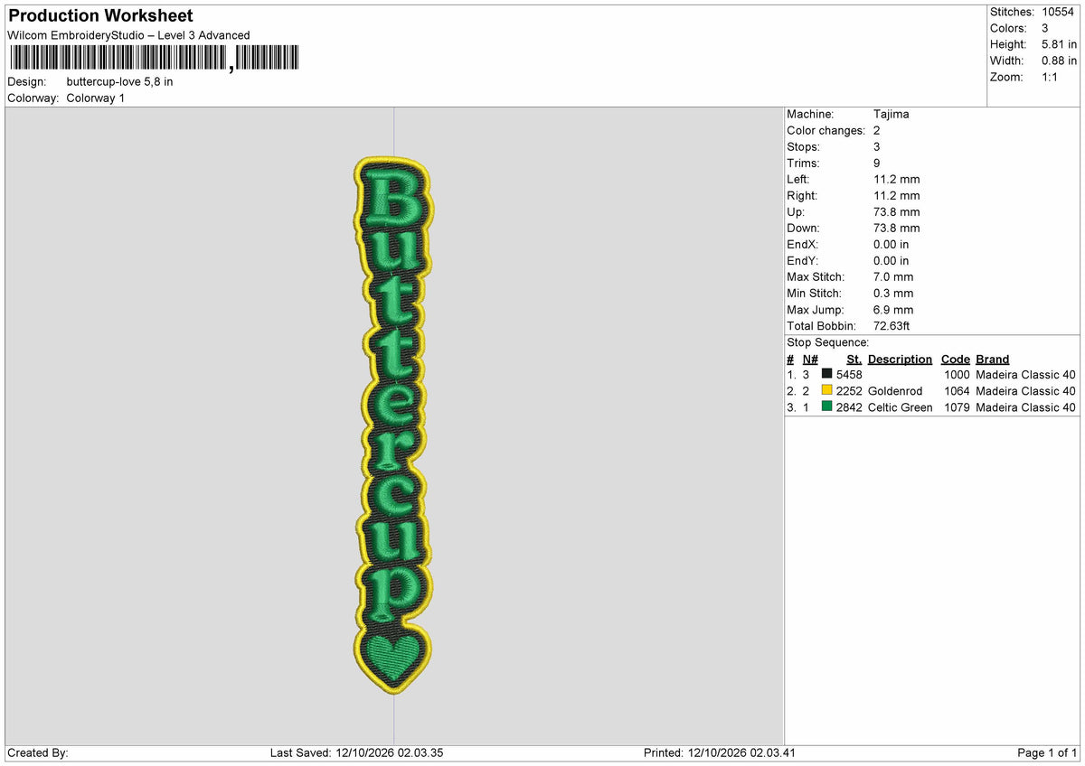 Buttercuptext 1210 Embroidery File 6 sizes