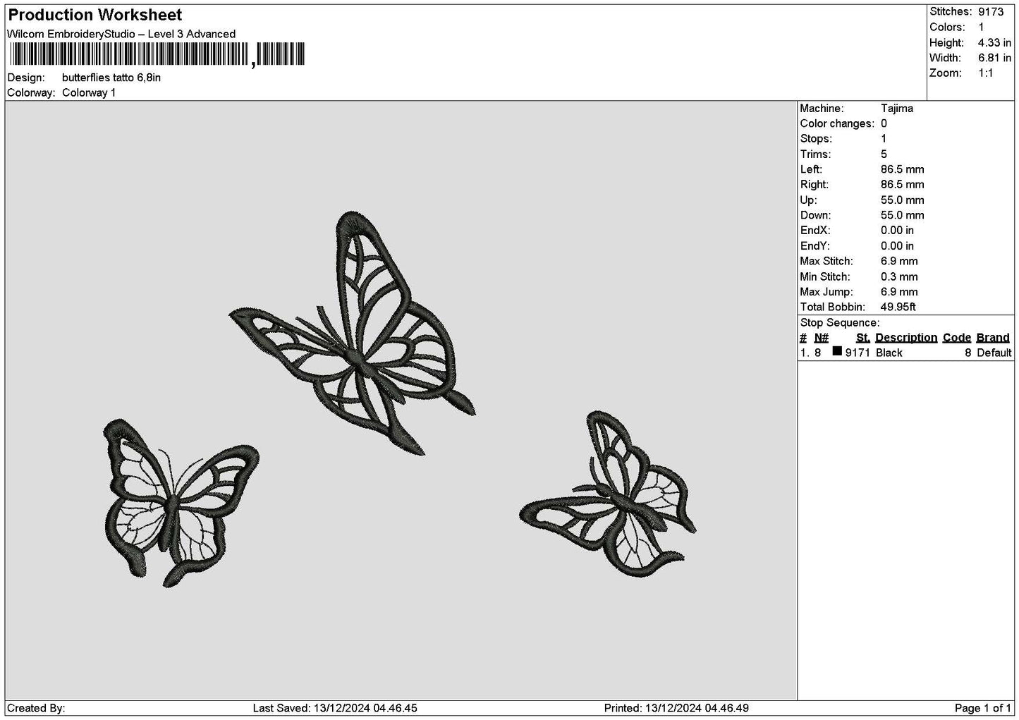 Butterflies 1312a Embroidery File 6 sizes
