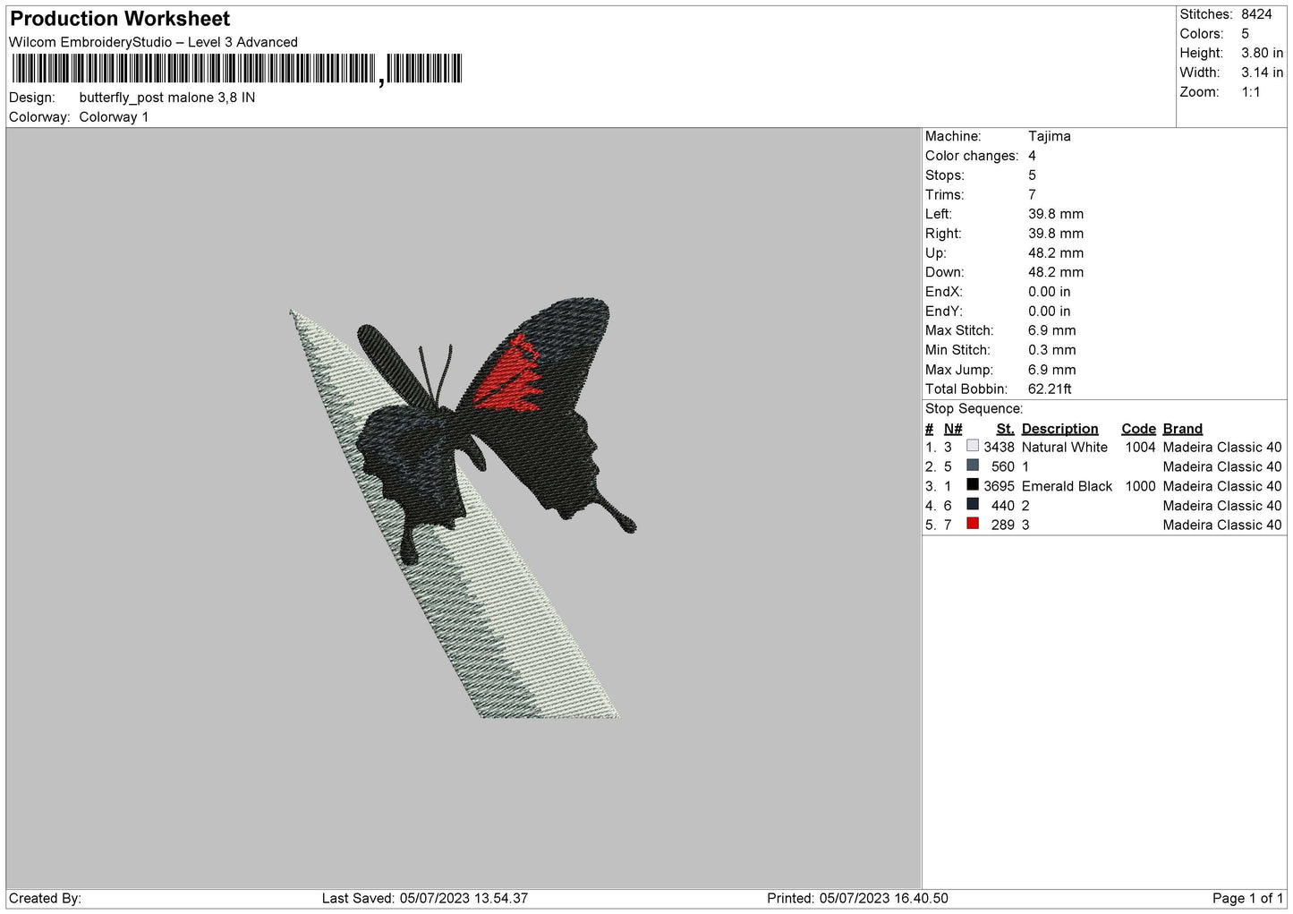 Butterfy Pmalone Embroidery Machine Design File 6 sizes