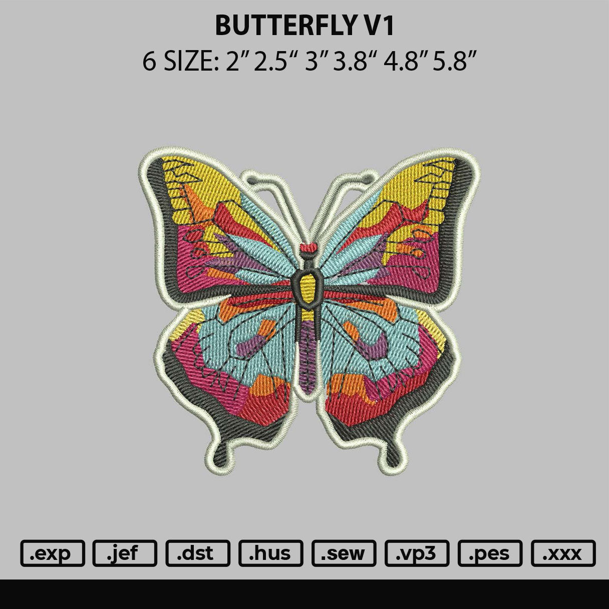 Butterfly V1 Embroidery Machine Design File 6 sizes