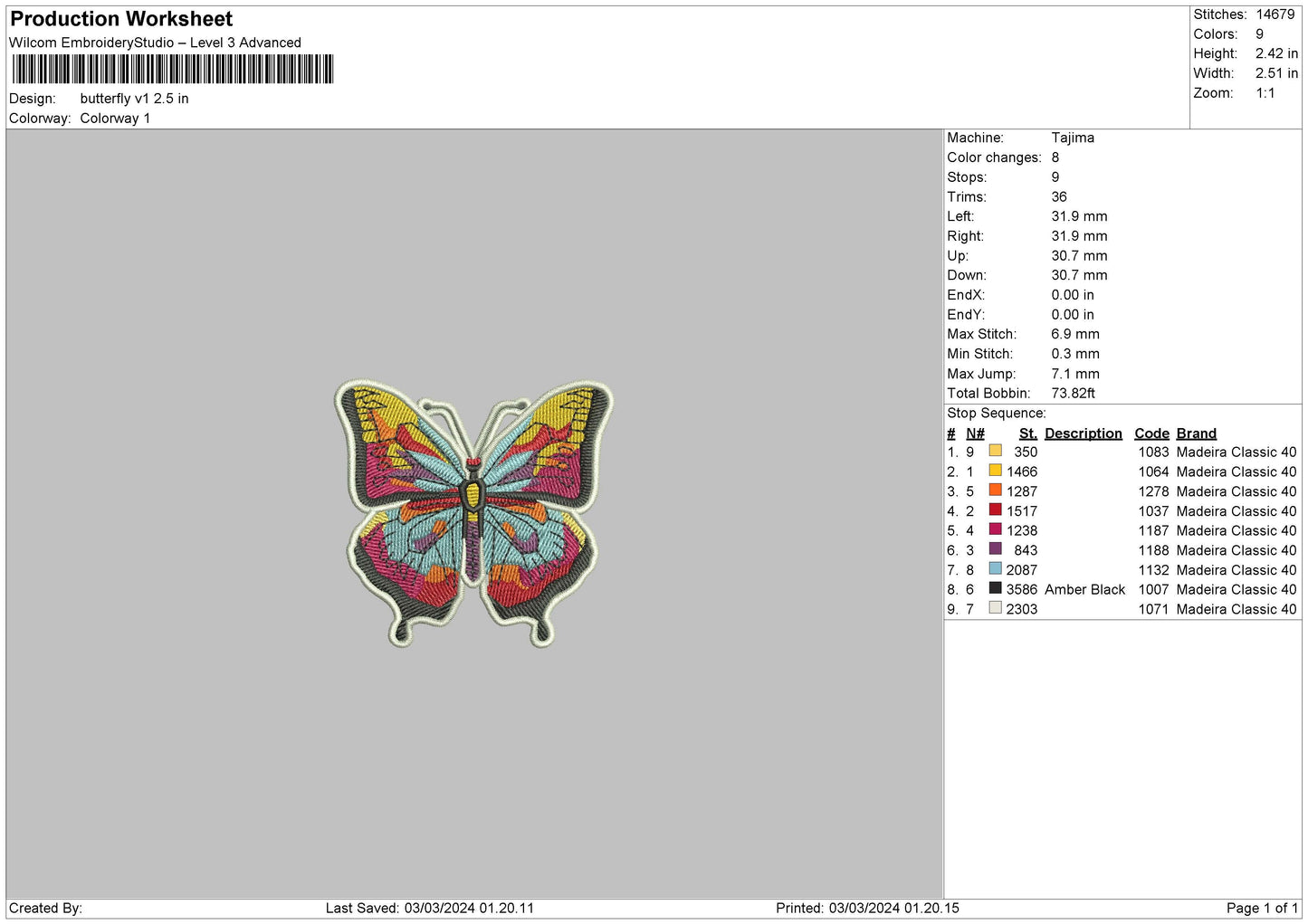 Butterfly V1 Embroidery Machine Design File 6 sizes