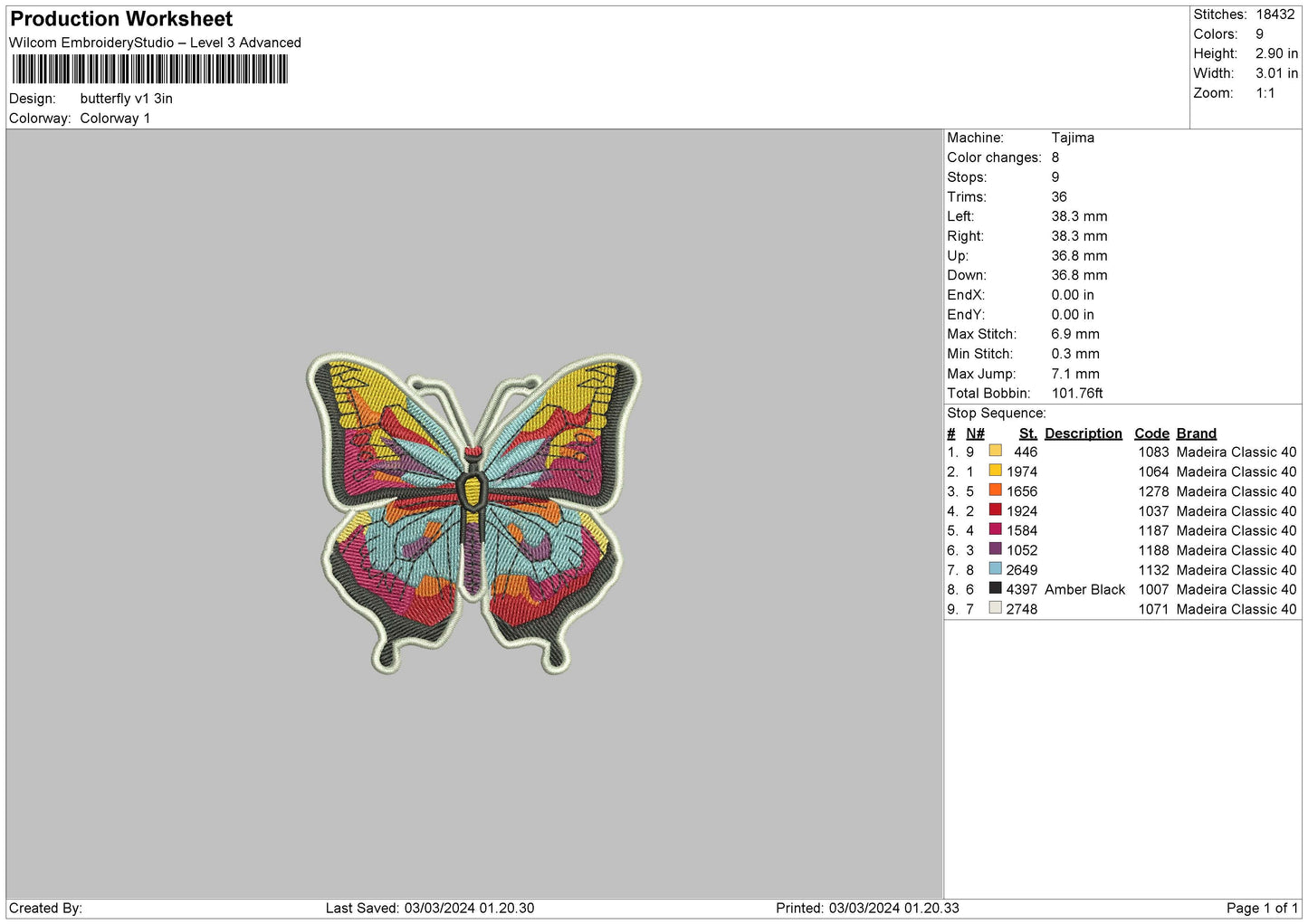 Butterfly V1 Embroidery Machine Design File 6 sizes