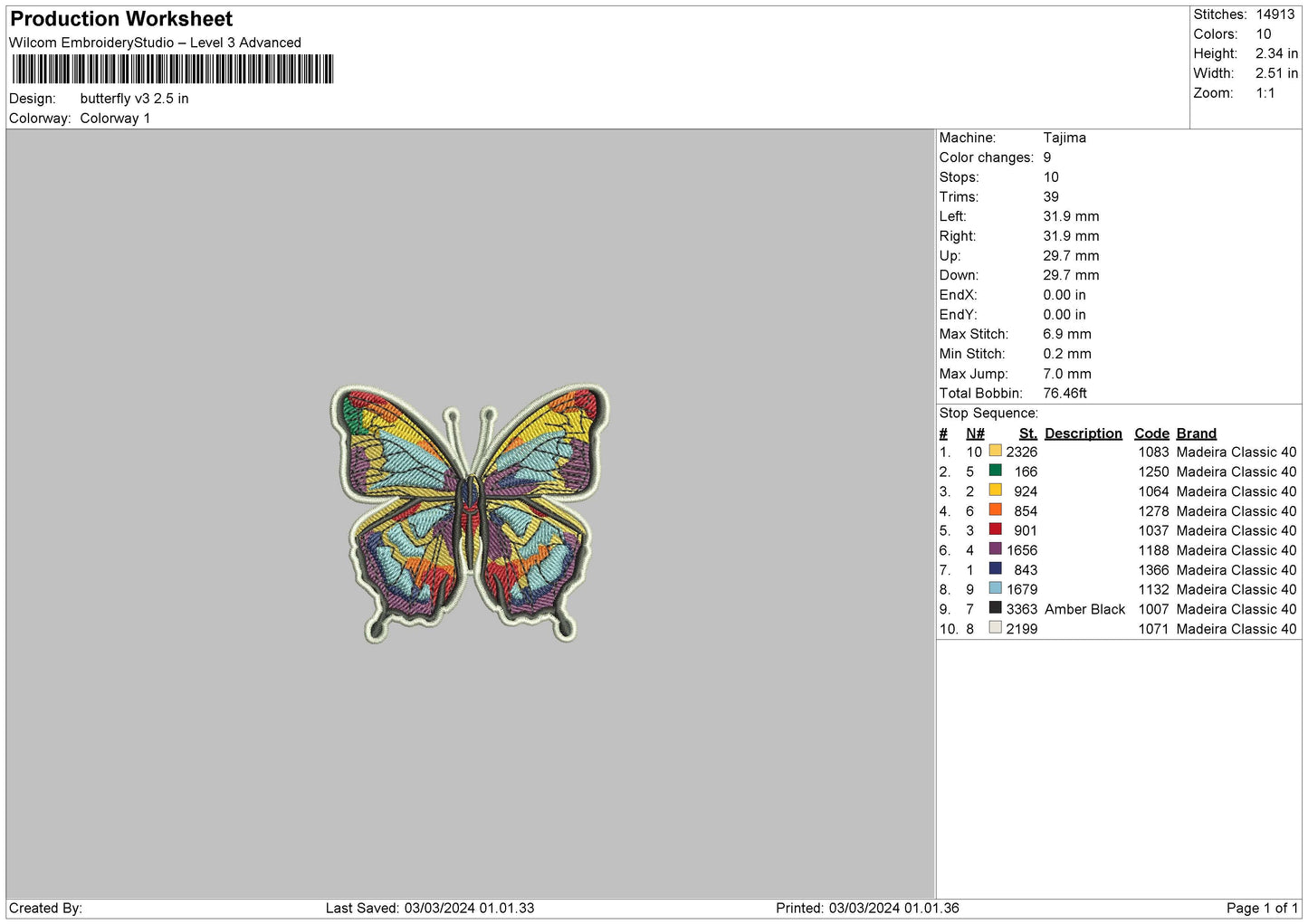 Butterfly V3 Embroidery Machine Design File 6 sizes