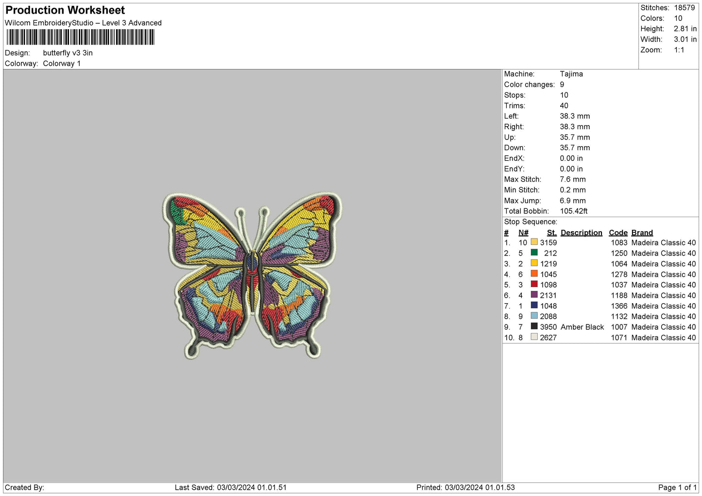 Butterfly V3 Embroidery Machine Design File 6 sizes