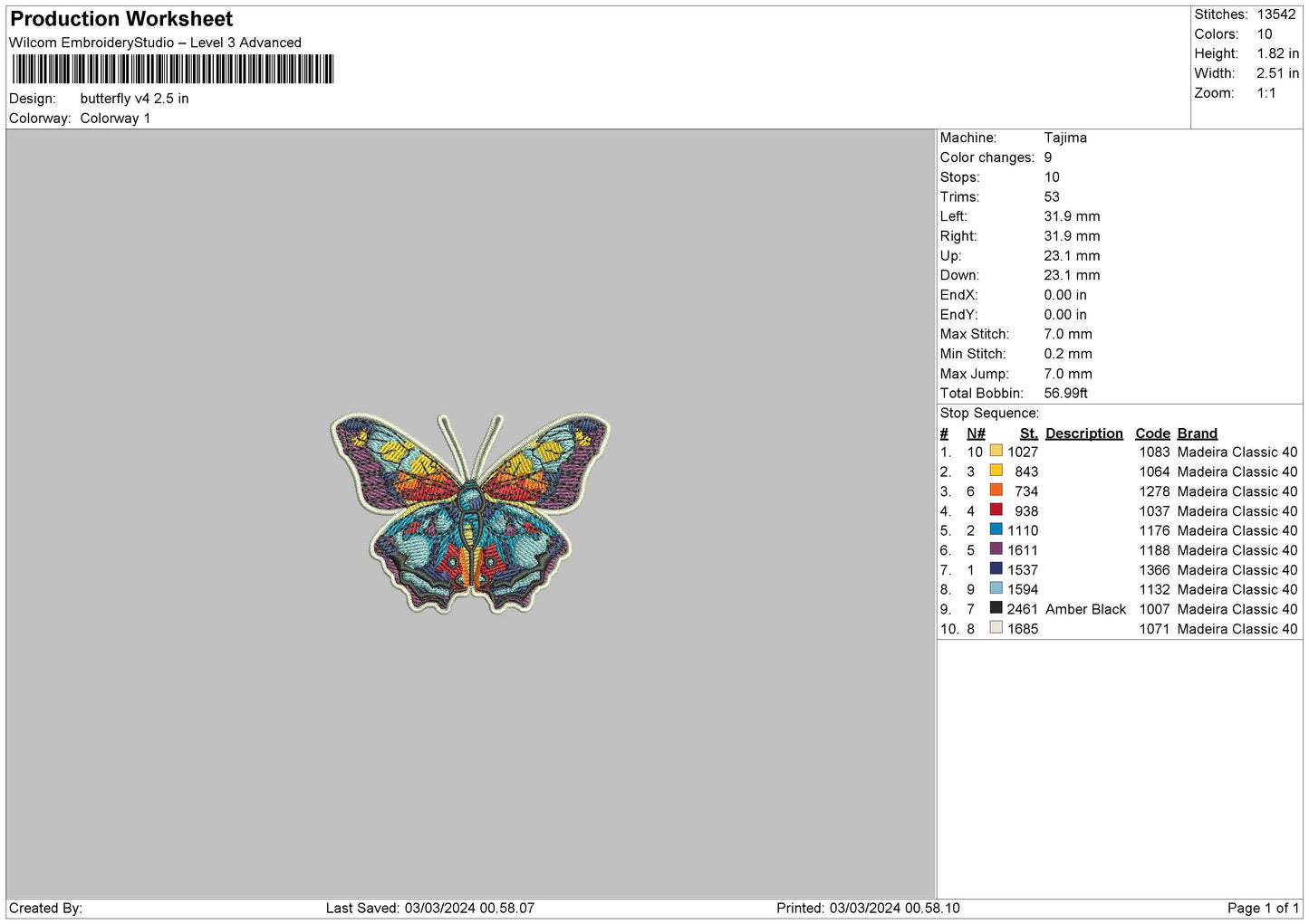 Butterfly V4 Embroidery Machine Design File 6 sizes