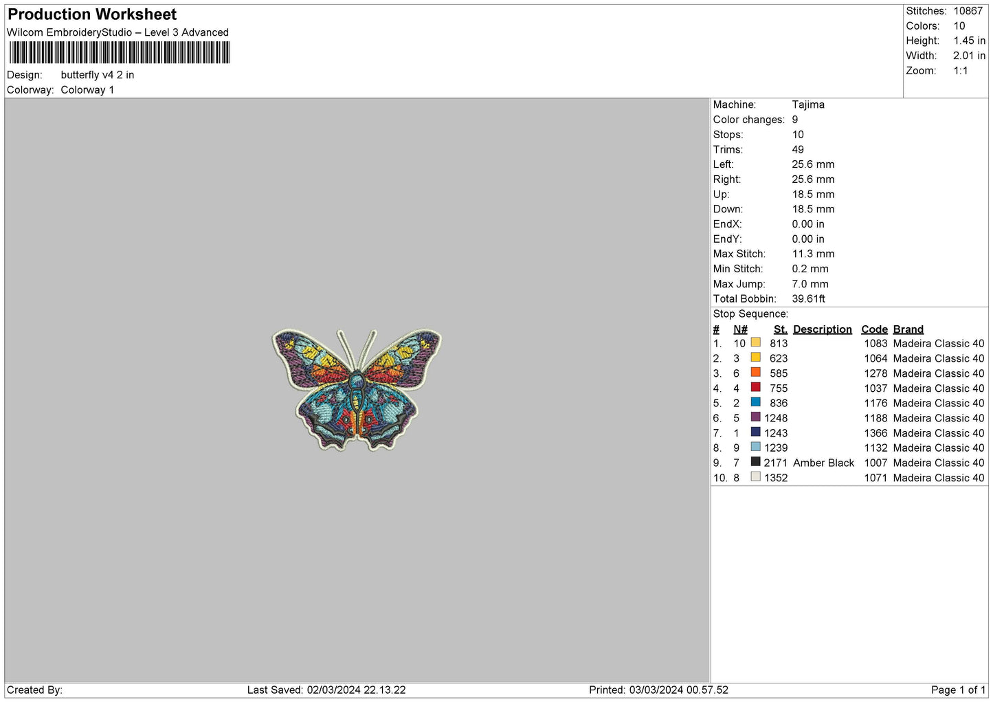 Butterfly V4 Embroidery Machine Design File 6 sizes