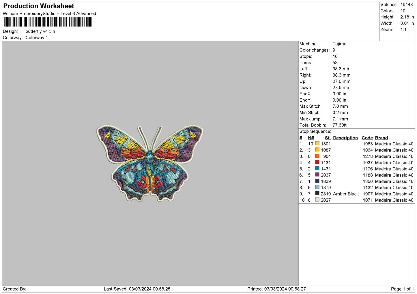 Butterfly V4 Embroidery Machine Design File 6 sizes