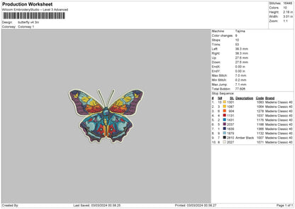 Butterfly V4 Embroidery Machine Design File 6 sizes