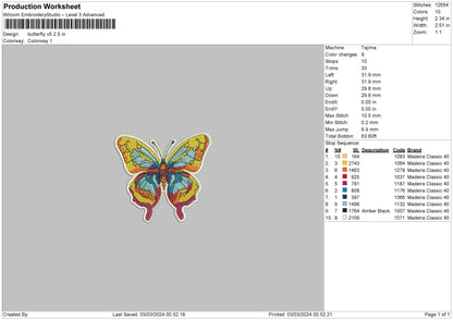 Butterfly V5 Embroidery Mahcine Design File 6 sizes