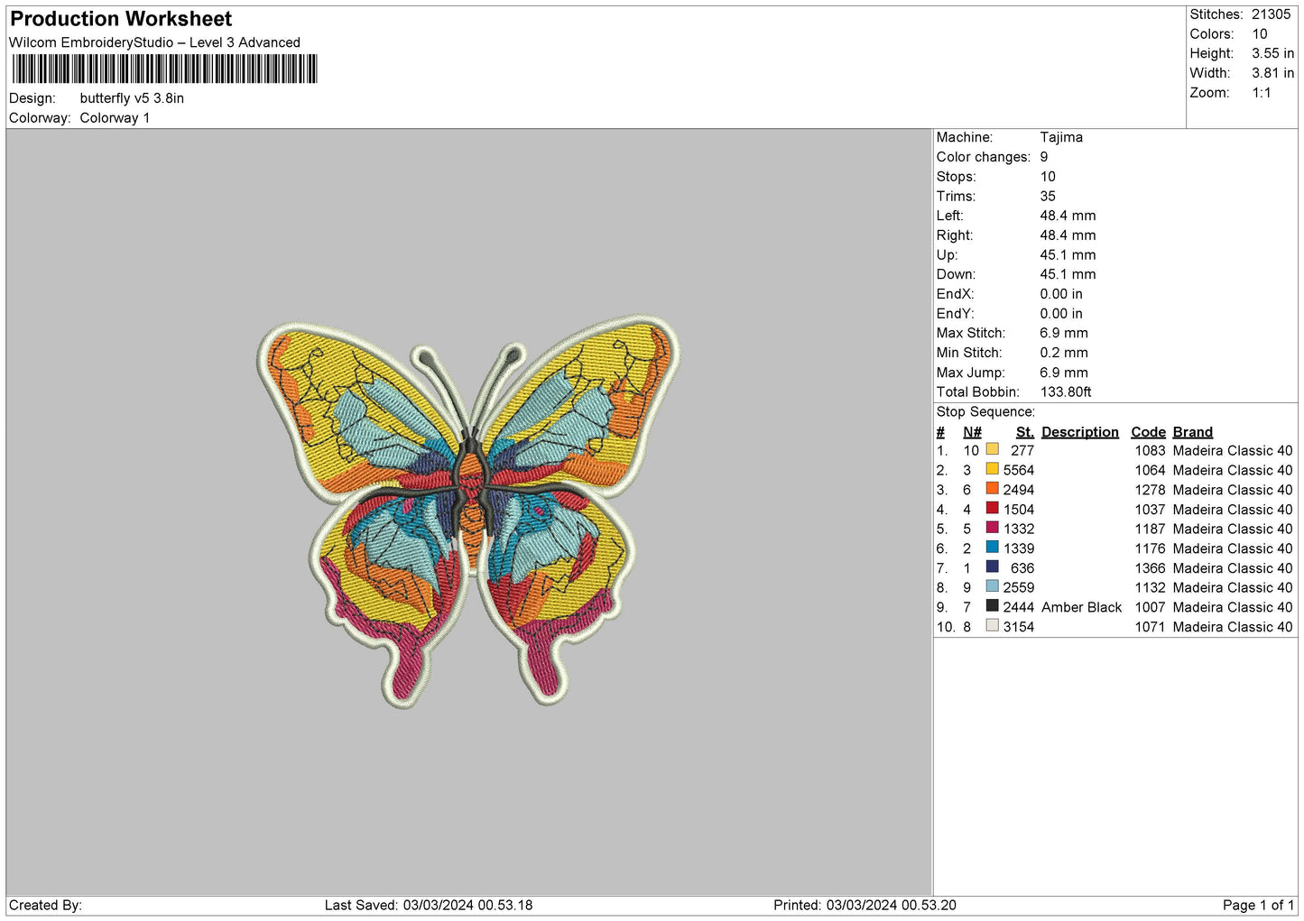 Butterfly V5 Embroidery Mahcine Design File 6 sizes