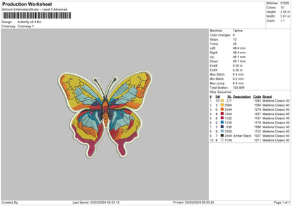 Butterfly V5 Embroidery Mahcine Design File 6 sizes