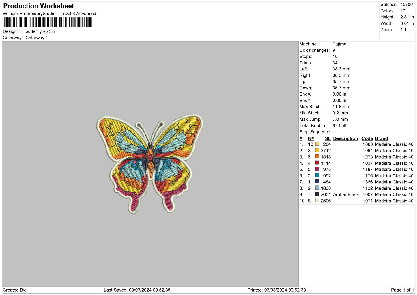 Butterfly V5 Embroidery Mahcine Design File 6 sizes