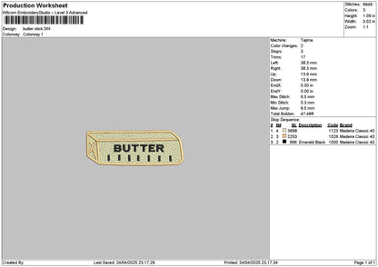 Butter Stick Embroidery File 6 sizes